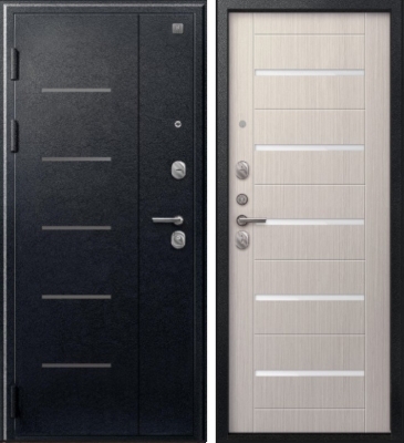 Дверь V-05 Черный муар - Лиственница светлая