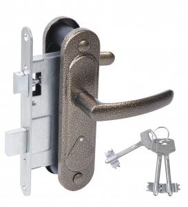 Замок врезной сувальдный с защёлкой в комплекте с ручкой ЗВ9.2-08 (бронза), 3 кл.